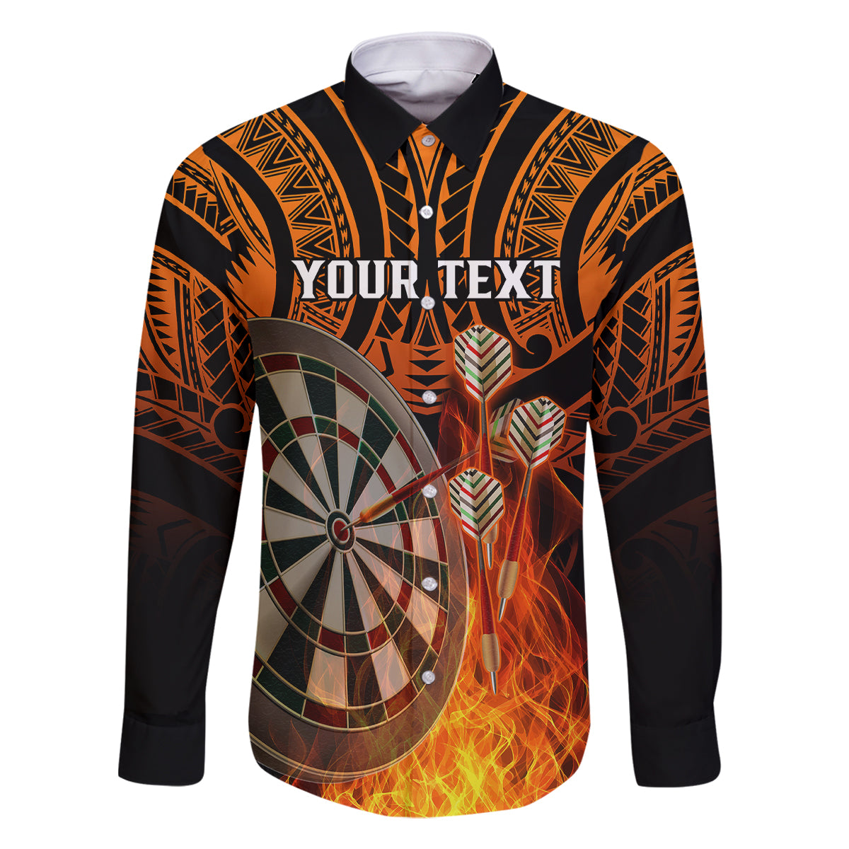 Personalised Polynesian Darts Family Matching Tank Maxi Dress and Hawaiian Shirt Fire Burning With Tribal Tattoo LT14 Dad's Shirt - Long Sleeve Orange - Polynesian Pride