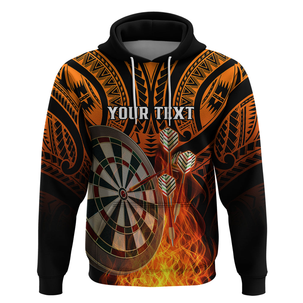 Personalised Polynesian Darts Hoodie Fire Burning With Tribal Tattoo LT14 Orange - Polynesian Pride