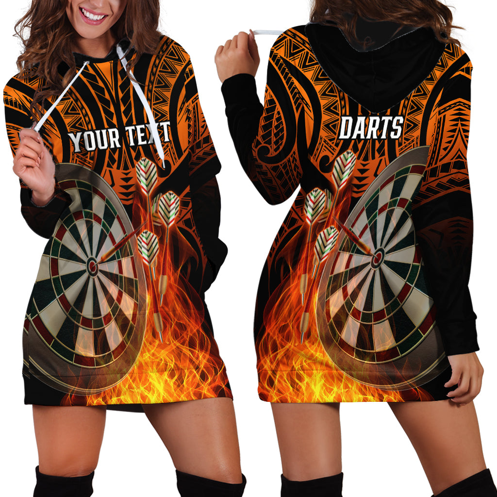 Personalised Polynesian Darts Hoodie Dress Fire Burning With Tribal Tattoo LT14 - Polynesian Pride