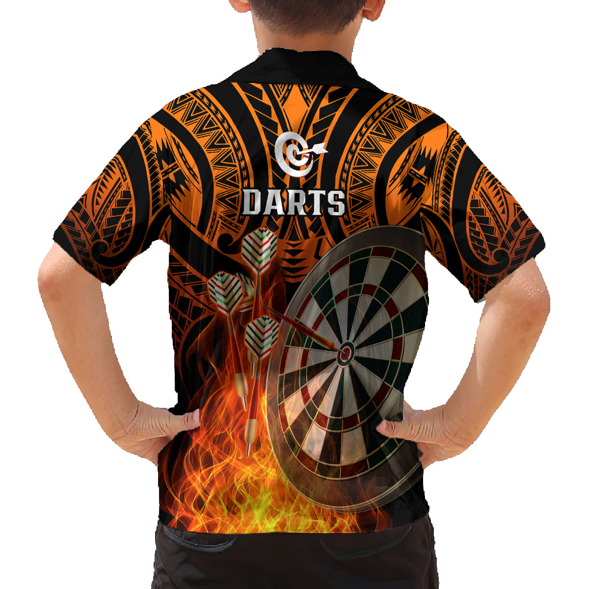 Personalised Polynesian Darts Kid Hawaiian Shirt Fire Burning With Tribal Tattoo LT14 - Polynesian Pride