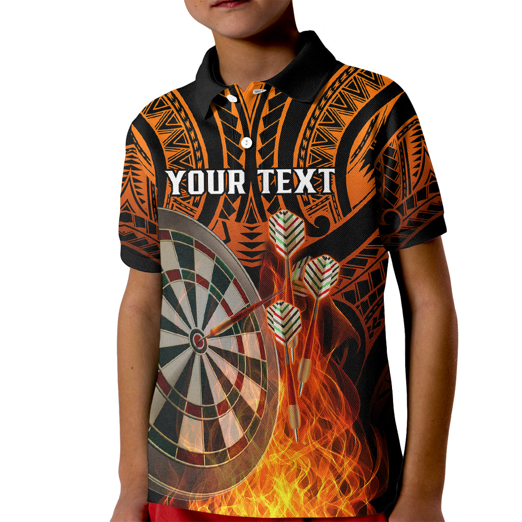 Personalised Polynesian Darts Kid Polo Shirt Fire Burning With Tribal Tattoo LT14 Kid Orange - Polynesian Pride