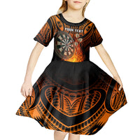 Personalised Polynesian Darts Kid Short Sleeve Dress Fire Burning With Tribal Tattoo LT14 - Polynesian Pride