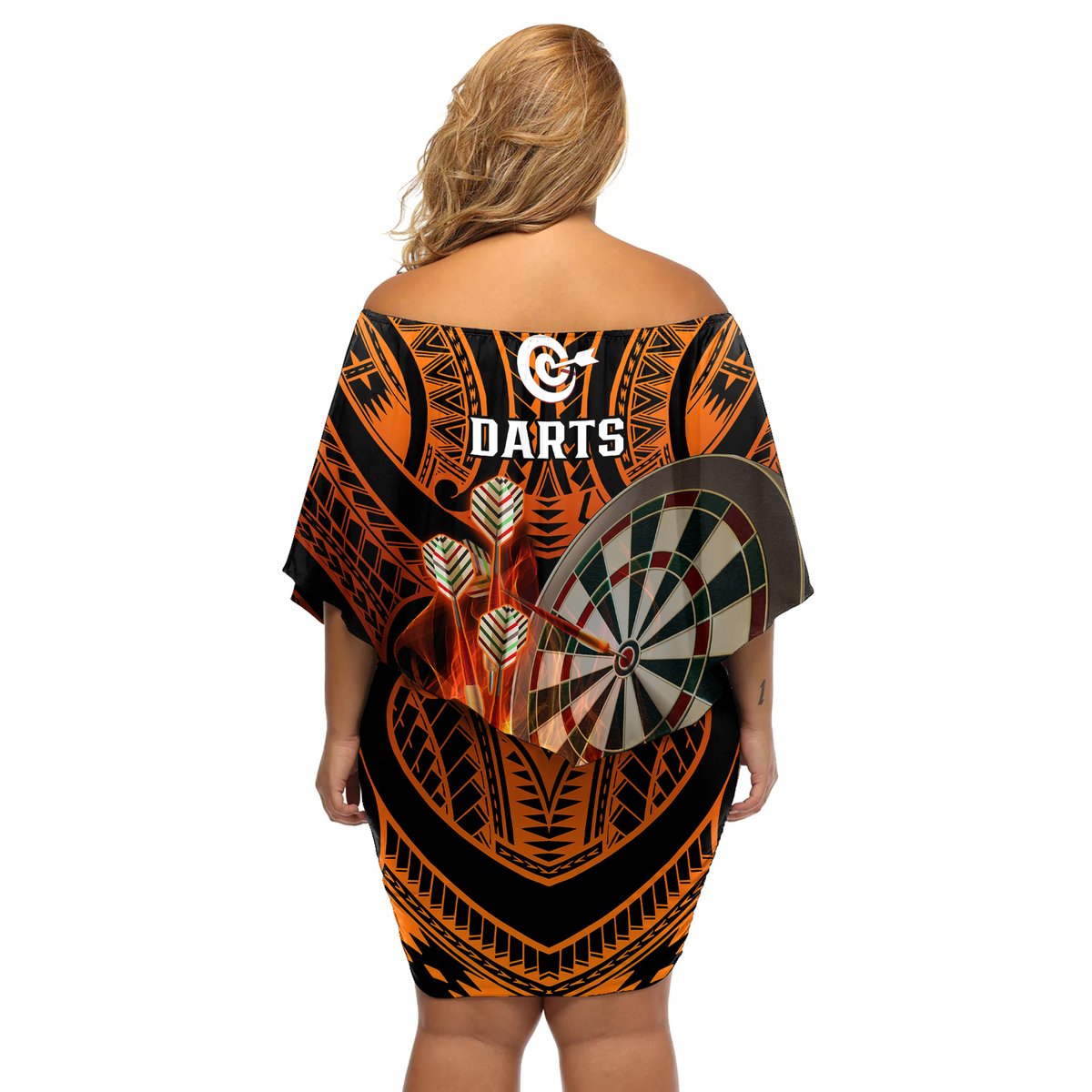 Personalised Polynesian Darts Off Shoulder Short Dress Fire Burning With Tribal Tattoo LT14 - Polynesian Pride