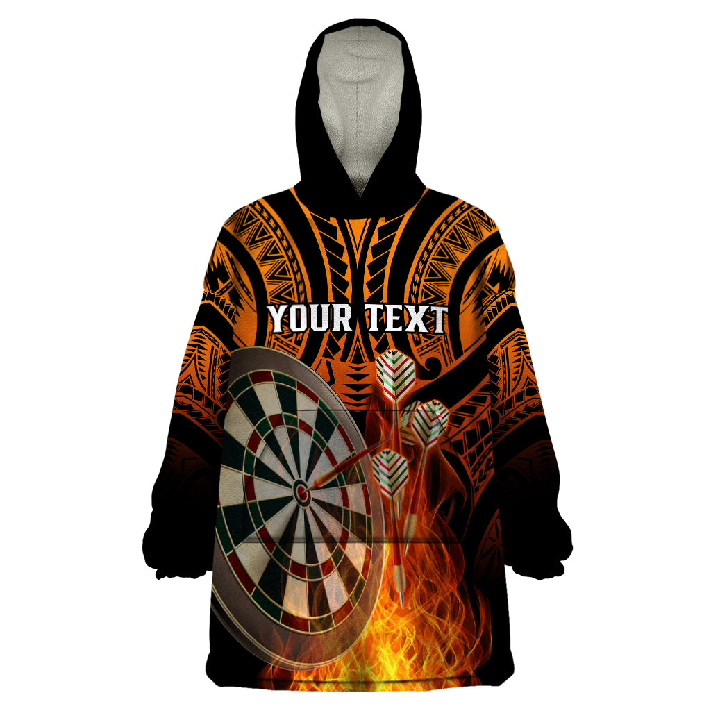 Personalised Polynesian Darts Wearable Blanket Hoodie Fire Burning With Tribal Tattoo LT14 One Size Orange - Polynesian Pride