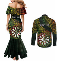 Personalised Polynesian Darts Couples Matching Mermaid Dress and Long Sleeve Button Shirts Dart Lovers Tribal Pattern Mix Tropical Leaves LT14 - Polynesian Pride