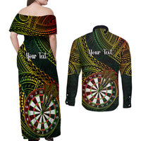 Personalised Polynesian Darts Couples Matching Off Shoulder Maxi Dress and Long Sleeve Button Shirts Dart Lovers Tribal Pattern Mix Tropical Leaves LT14 - Polynesian Pride