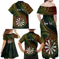 Personalised Polynesian Darts Family Matching Off Shoulder Long Sleeve Dress and Hawaiian Shirt Dart Lovers Tribal Pattern Mix Tropical Leaves LT14 - Polynesian Pride