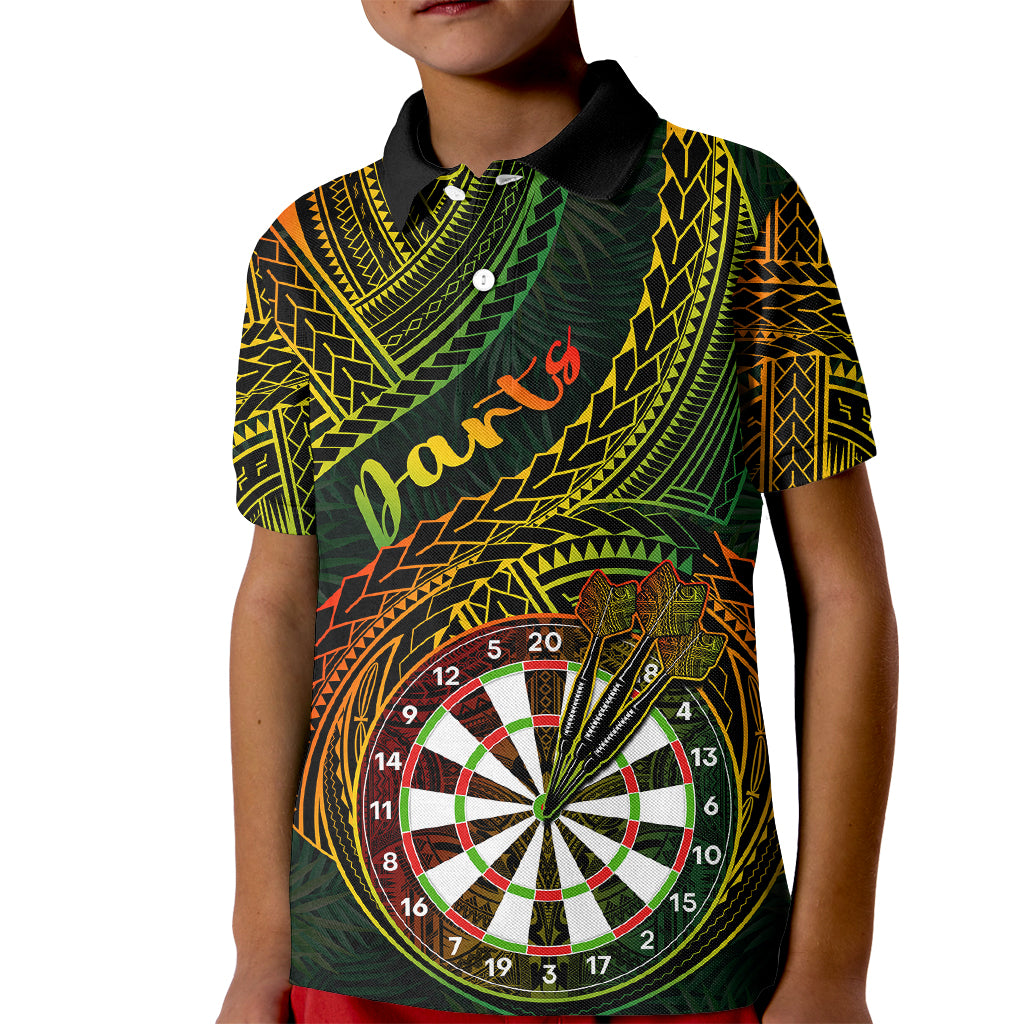 Personalised Polynesian Darts Kid Polo Shirt Dart Lovers Tribal Pattern Mix Tropical Leaves LT14 Kid Reggae - Polynesian Pride