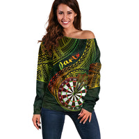 Personalised Polynesian Darts Off Shoulder Sweater Dart Lovers Tribal Pattern Mix Tropical Leaves LT14 Women Reggae - Polynesian Pride