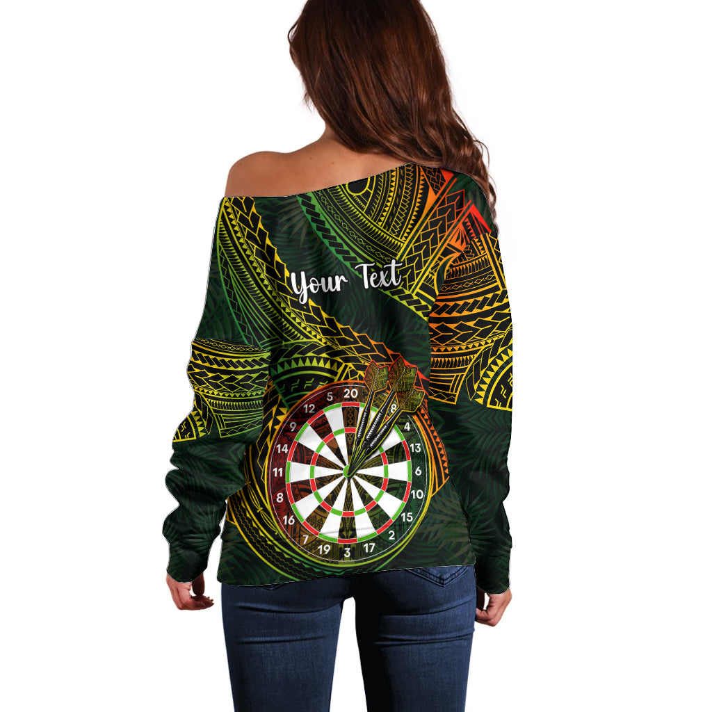 Personalised Polynesian Darts Off Shoulder Sweater Dart Lovers Tribal Pattern Mix Tropical Leaves LT14 - Polynesian Pride