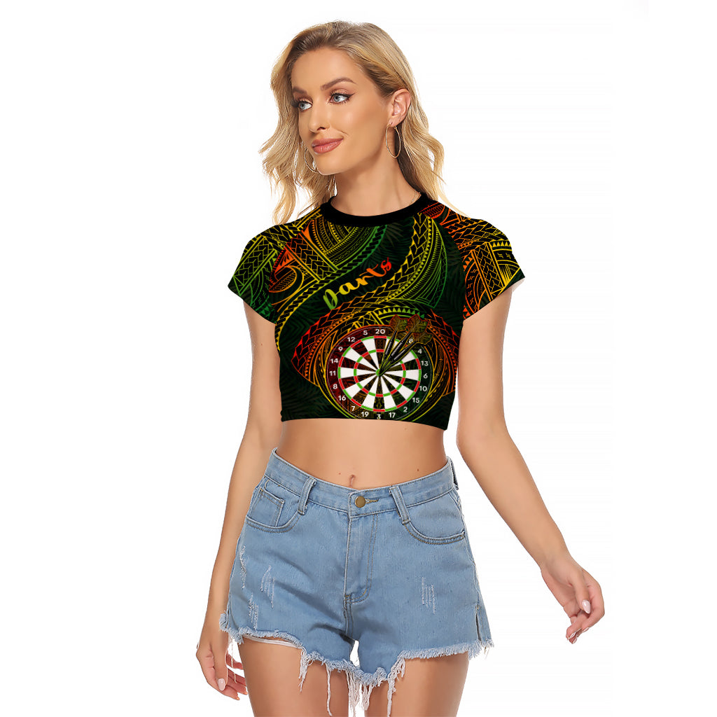 Personalised Polynesian Darts Raglan Cropped T Shirt Dart Lovers Tribal Pattern Mix Tropical Leaves LT14 Female Reggae - Polynesian Pride