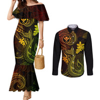 Hawaii Couples Matching Mermaid Dress and Long Sleeve Button Shirts Fish Hook Tattoo Mix Polynesian Plumeria Reggae Version LT14 Reggae - Polynesian Pride