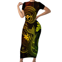 Hawaii Family Matching Short Sleeve Bodycon Dress and Hawaiian Shirt Fish Hook Tattoo Mix Polynesian Plumeria Reggae Version LT14 Mom's Dress Reggae - Polynesian Pride