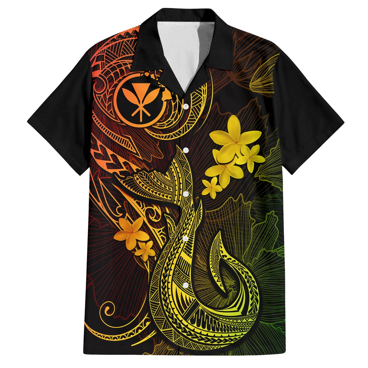 Hawaii Family Matching Tank Maxi Dress and Hawaiian Shirt Fish Hook Tattoo Mix Polynesian Plumeria Reggae Version LT14 Dad's Shirt - Short Sleeve Reggae - Polynesian Pride