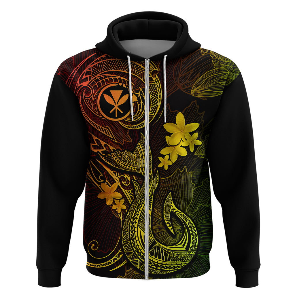 Hawaii Hoodie Fish Hook Tattoo Mix Polynesian Plumeria Reggae Version LT14 Zip Hoodie Reggae - Polynesian Pride