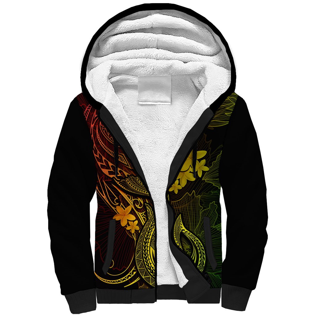 Hawaii Sherpa Hoodie Fish Hook Tattoo Mix Polynesian Plumeria Reggae Version LT14 Unisex Reggae - Polynesian Pride