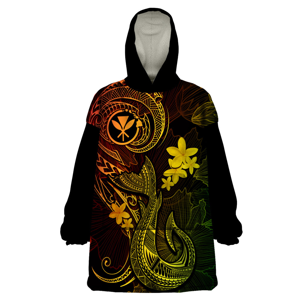 Hawaii Wearable Blanket Hoodie Fish Hook Tattoo Mix Polynesian Plumeria Reggae Version LT14 One Size Reggae - Polynesian Pride