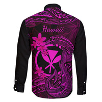 Hawaii Family Matching Long Sleeve Bodycon Dress and Hawaiian Shirt Fish Hook Tattoo Mix Polynesian Plumeria Pink Version LT14 - Polynesian Pride