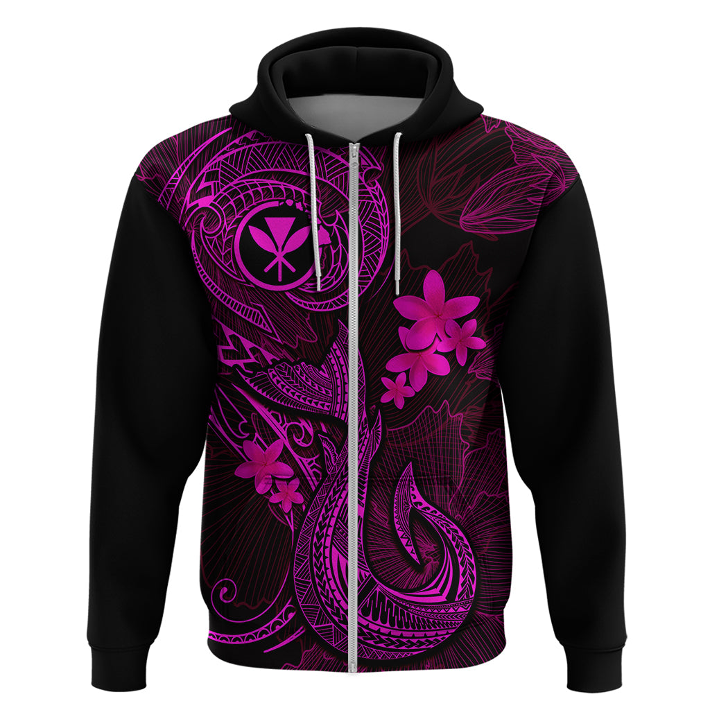 Hawaii Hoodie Fish Hook Tattoo Mix Polynesian Plumeria Pink Version LT14 Zip Hoodie Pink - Polynesian Pride