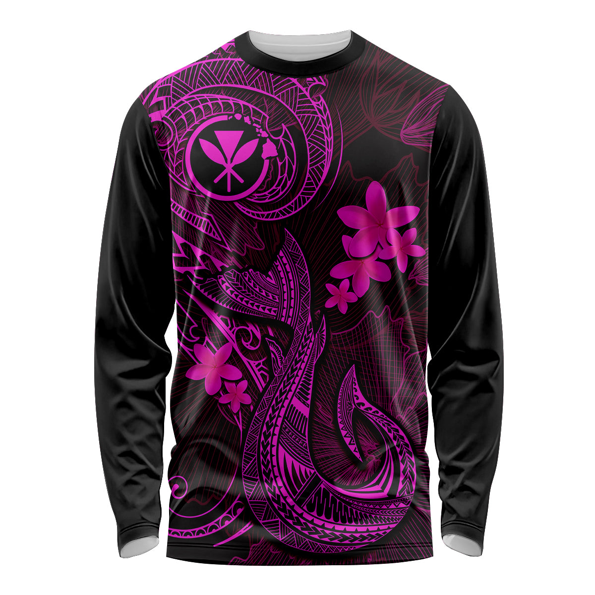 Hawaii Long Sleeve Shirt Fish Hook Tattoo Mix Polynesian Plumeria Pink Version LT14 Unisex Pink - Polynesian Pride