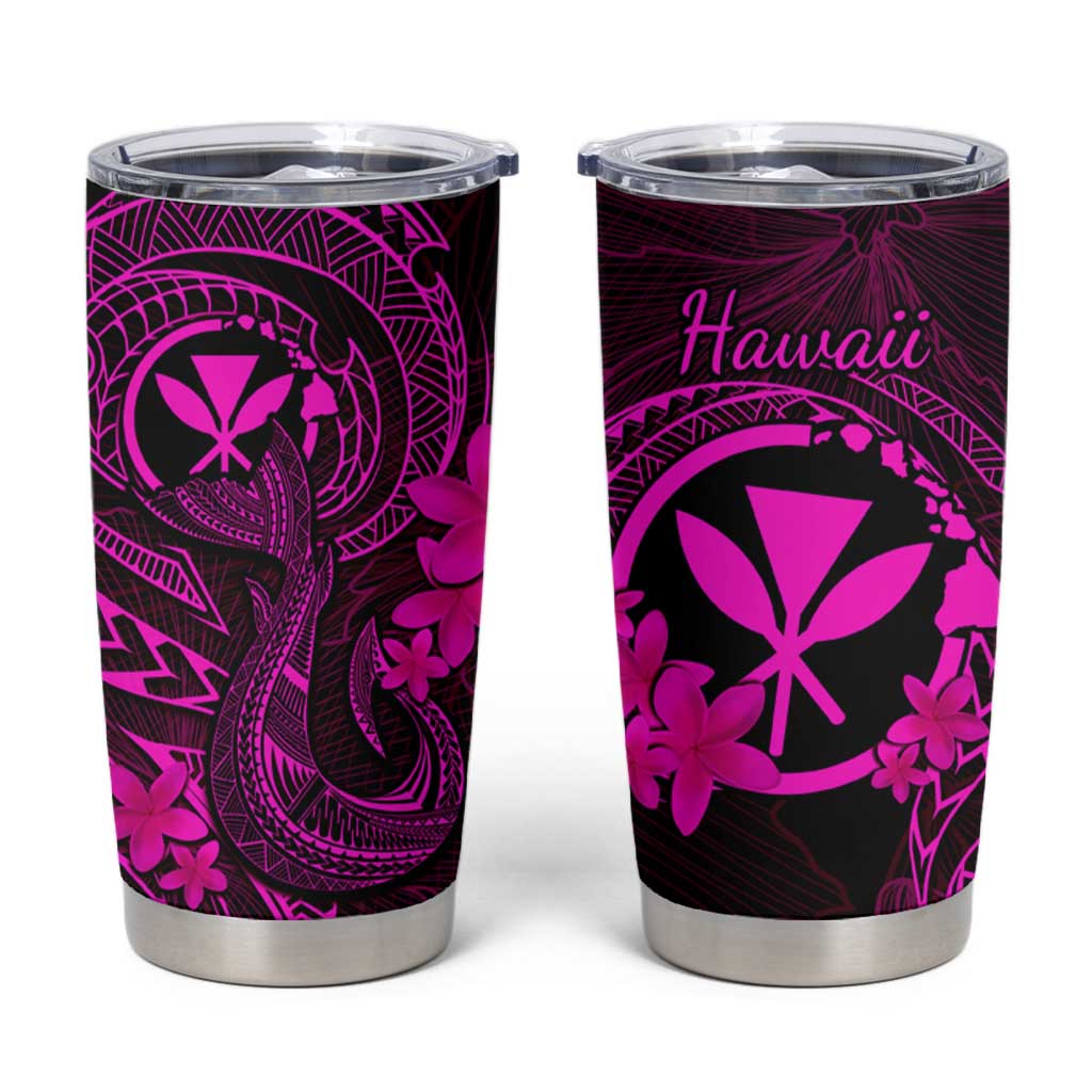 Hawaii Tumbler Cup Fish Hook Tattoo Mix Polynesian Plumeria Pink Version