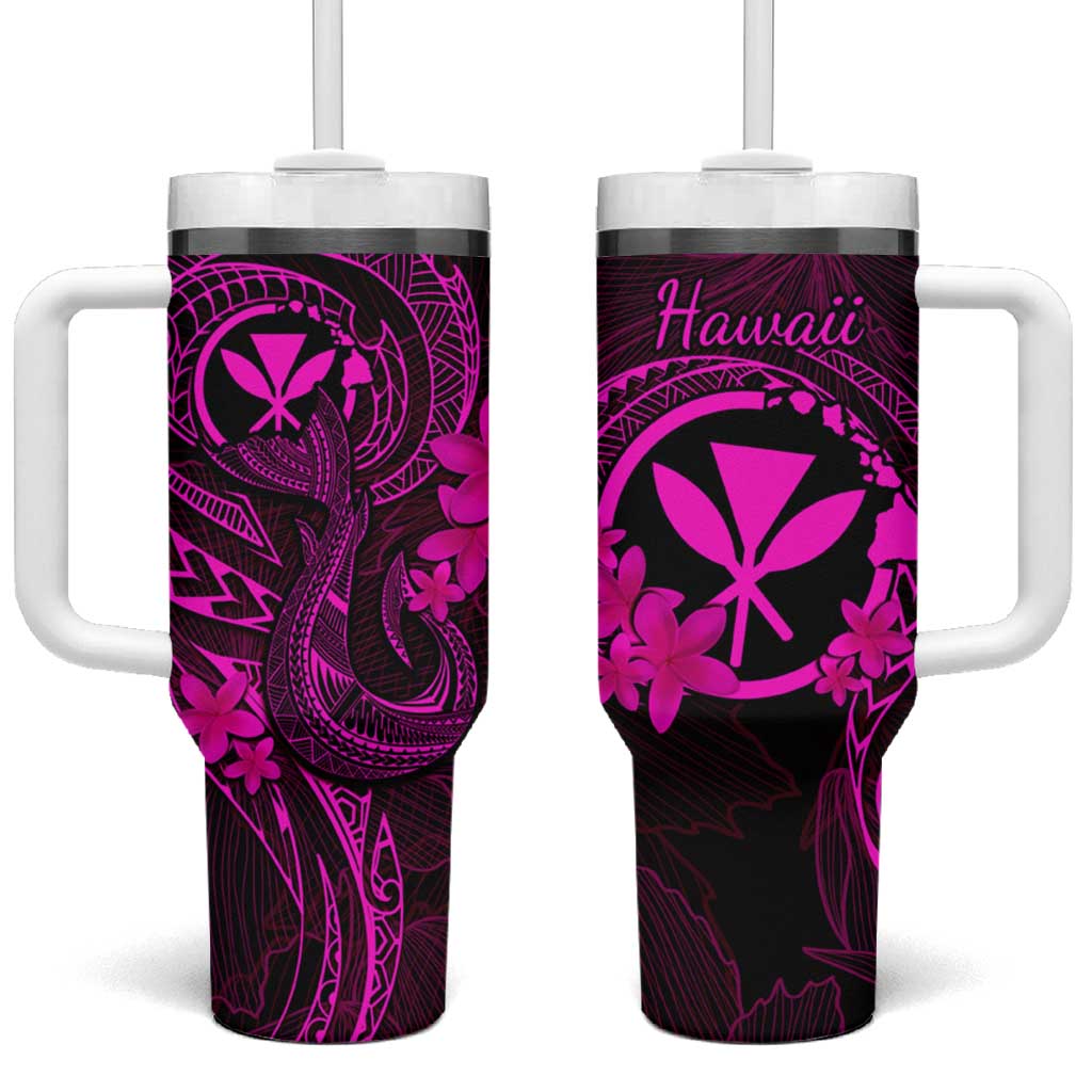 Hawaii Tumbler With Handle Fish Hook Tattoo Mix Polynesian Plumeria Pink Version