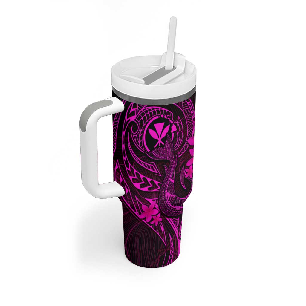 Hawaii Tumbler With Handle Fish Hook Tattoo Mix Polynesian Plumeria Pink Version