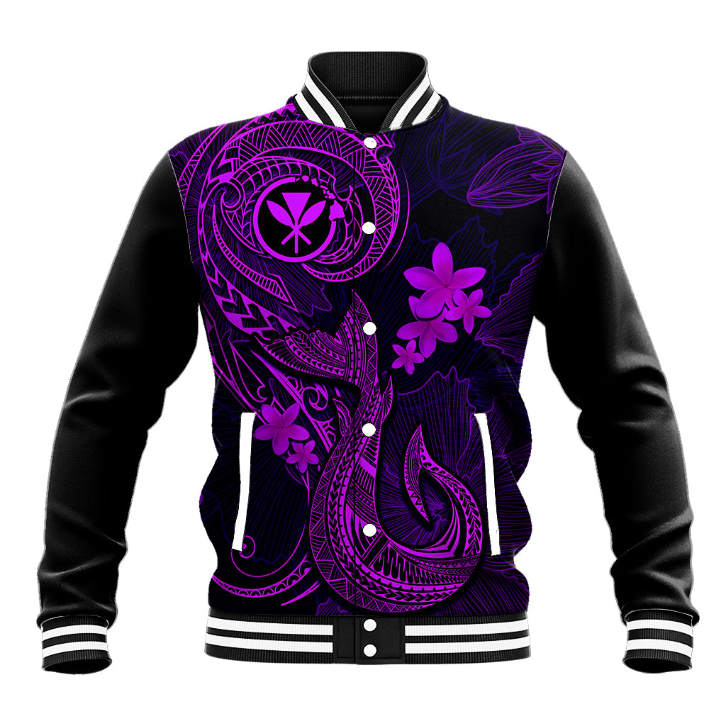 Hawaii Baseball Jacket Fish Hook Tattoo Mix Polynesian Plumeria Purple Version LT14 Unisex Purple - Polynesian Pride