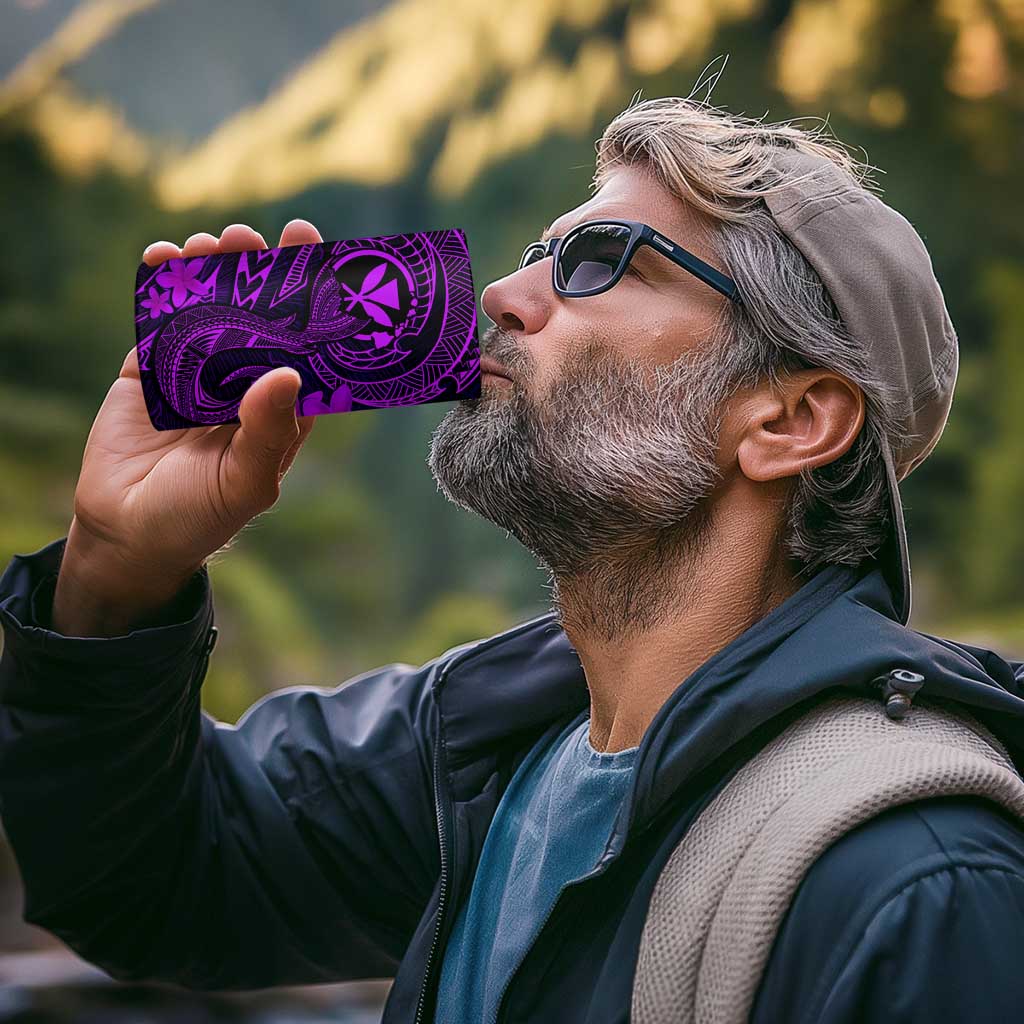 Hawaii 4 in 1 Can Cooler Tumbler Fish Hook Tattoo Mix Polynesian Plumeria Purple Version