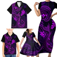 Hawaii Family Matching Short Sleeve Bodycon Dress and Hawaiian Shirt Fish Hook Tattoo Mix Polynesian Plumeria Purple Version LT14 - Polynesian Pride