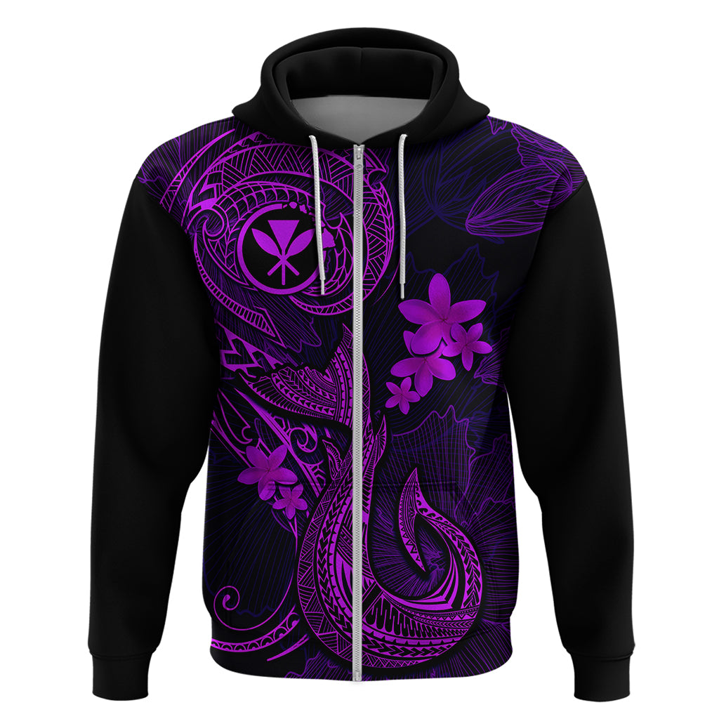 Hawaii Hoodie Fish Hook Tattoo Mix Polynesian Plumeria Purple Version LT14 Zip Hoodie Purple - Polynesian Pride