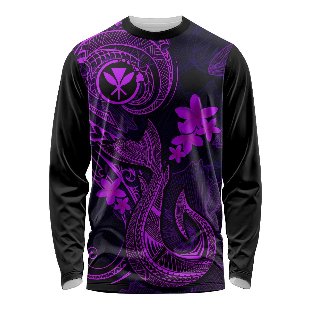 Hawaii Long Sleeve Shirt Fish Hook Tattoo Mix Polynesian Plumeria Purple Version LT14 Unisex Purple - Polynesian Pride