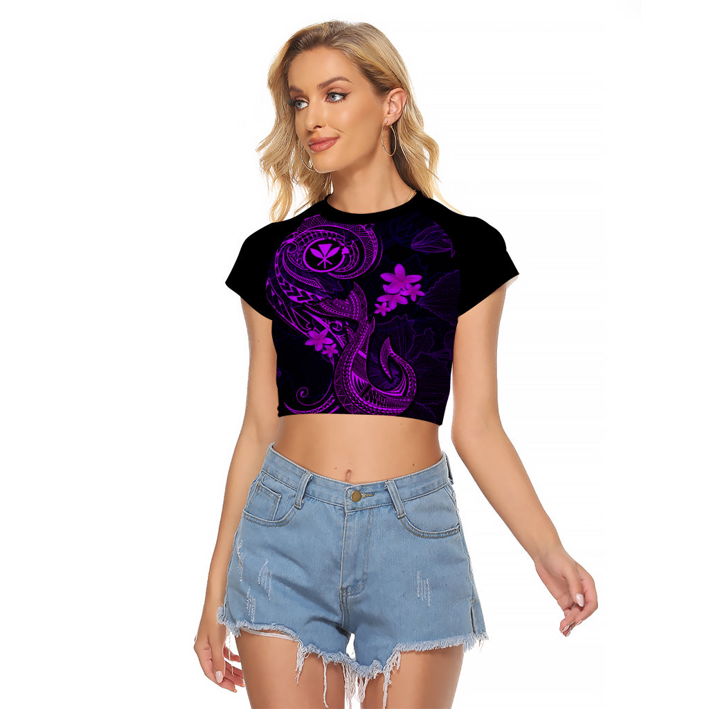 Hawaii Raglan Cropped T Shirt Fish Hook Tattoo Mix Polynesian Plumeria Purple Version LT14 Female Purple - Polynesian Pride