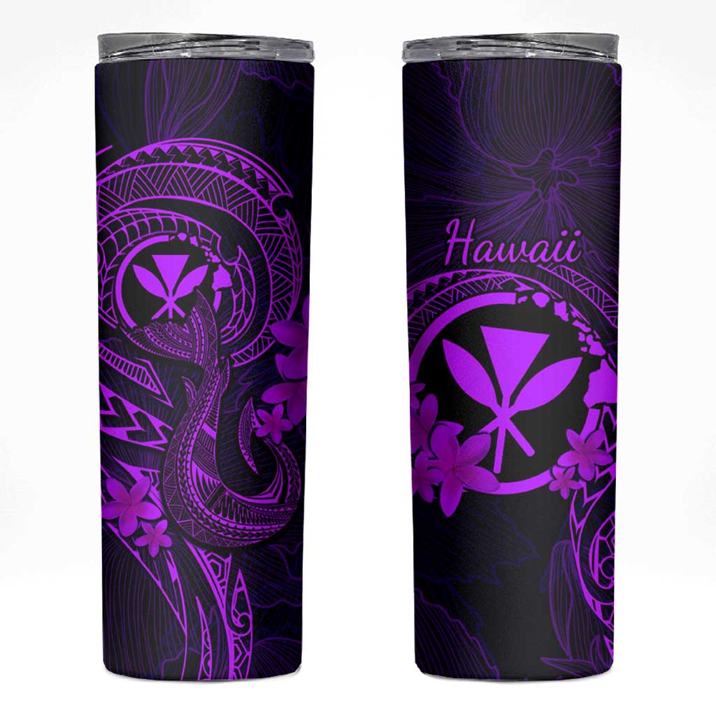 Hawaii Skinny Tumbler Fish Hook Tattoo Mix Polynesian Plumeria Purple Version