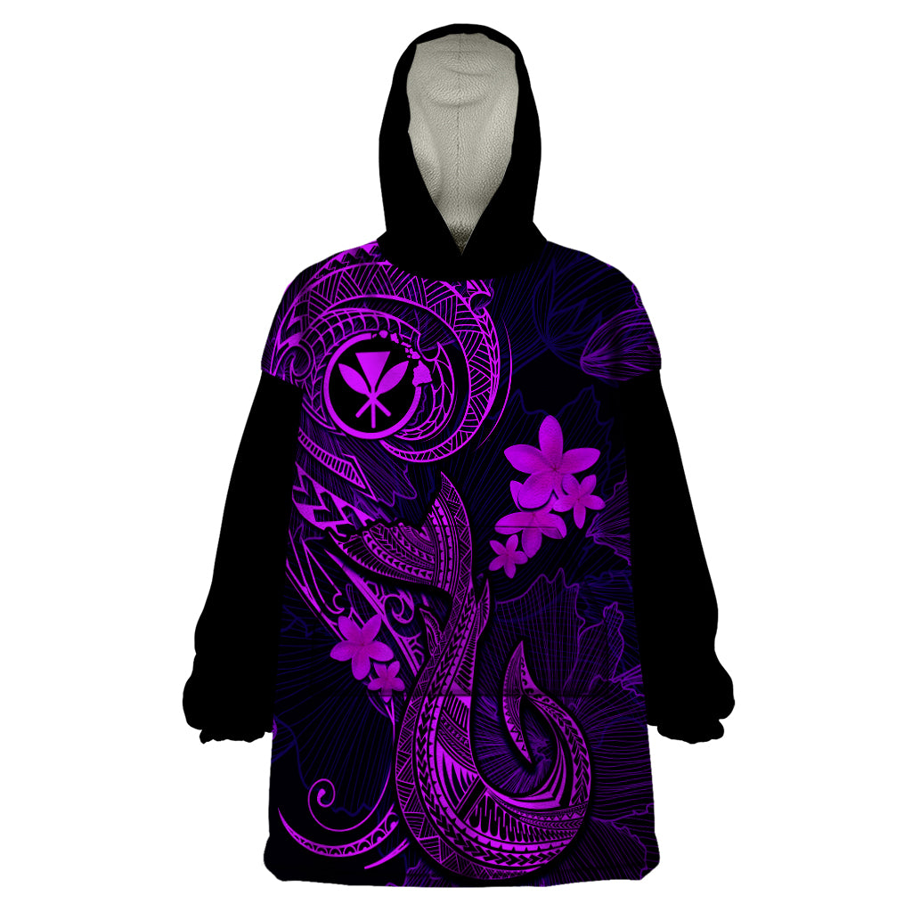 Hawaii Wearable Blanket Hoodie Fish Hook Tattoo Mix Polynesian Plumeria Purple Version LT14 One Size Purple - Polynesian Pride