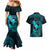 Hawaii Couples Matching Mermaid Dress and Hawaiian Shirt Fish Hook Tattoo Mix Polynesian Plumeria Turquoise Version LT14 - Polynesian Pride