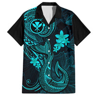 Hawaii Family Matching Mermaid Dress and Hawaiian Shirt Fish Hook Tattoo Mix Polynesian Plumeria Turquoise Version LT14 Dad's Shirt - Short Sleeve Turquoise - Polynesian Pride