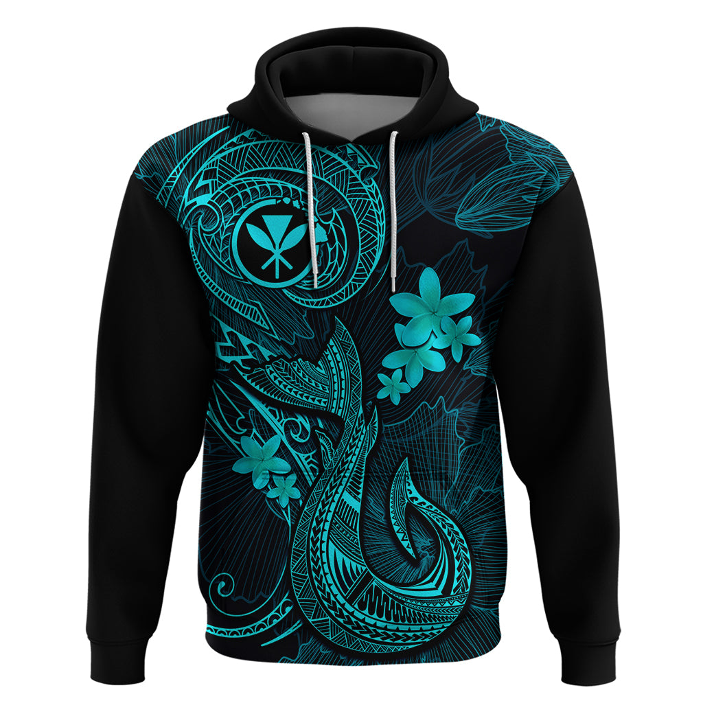 Hawaii Hoodie Fish Hook Tattoo Mix Polynesian Plumeria Turquoise Version LT14 Pullover Hoodie Turquoise - Polynesian Pride