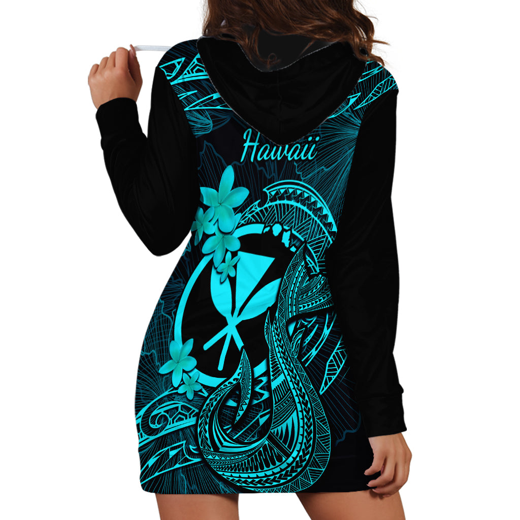 Hawaii Hoodie Dress Fish Hook Tattoo Mix Polynesian Plumeria Turquoise Version LT14 - Polynesian Pride