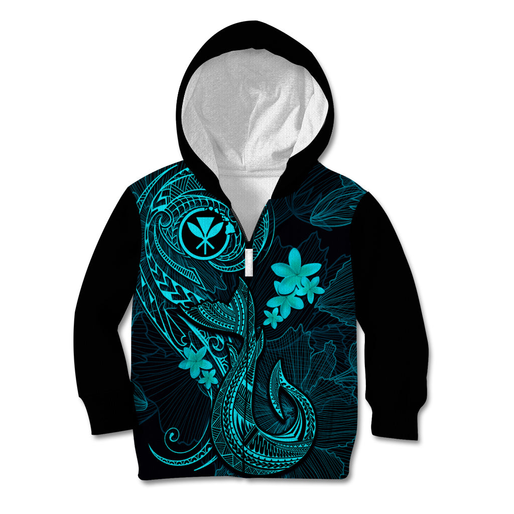 Hawaii Kid Hoodie Fish Hook Tattoo Mix Polynesian Plumeria Turquoise Version LT14 - Polynesian Pride