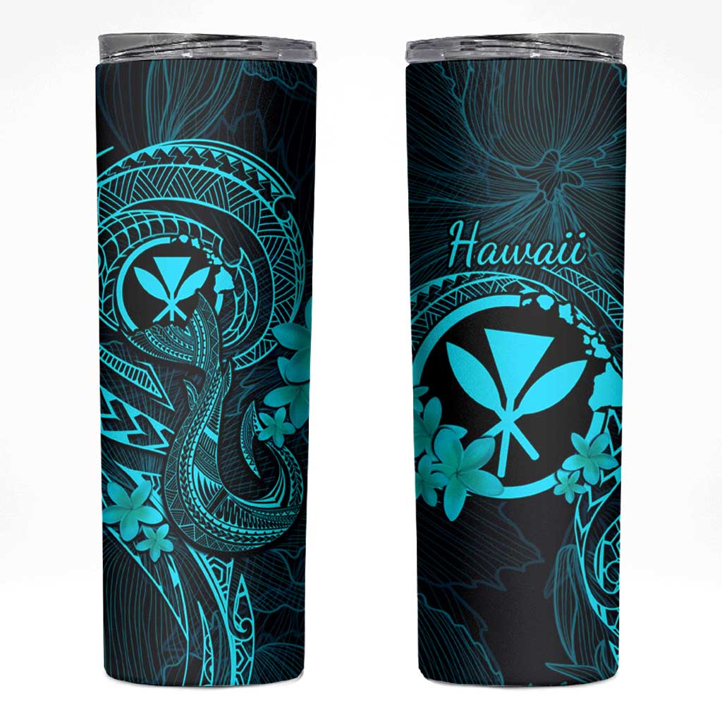 Hawaii Skinny Tumbler Fish Hook Tattoo Mix Polynesian Plumeria Turquoise Version