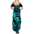 Hawaii Summer Maxi Dress Fish Hook Tattoo Mix Polynesian Plumeria Turquoise Version LT14 - Polynesian Pride