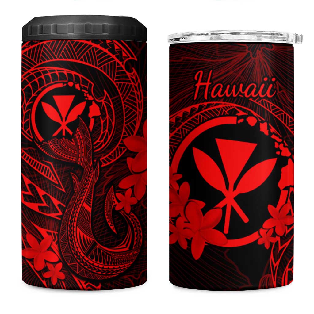 Hawaii 4 in 1 Can Cooler Tumbler Fish Hook Tattoo Mix Polynesian Plumeria Red Version