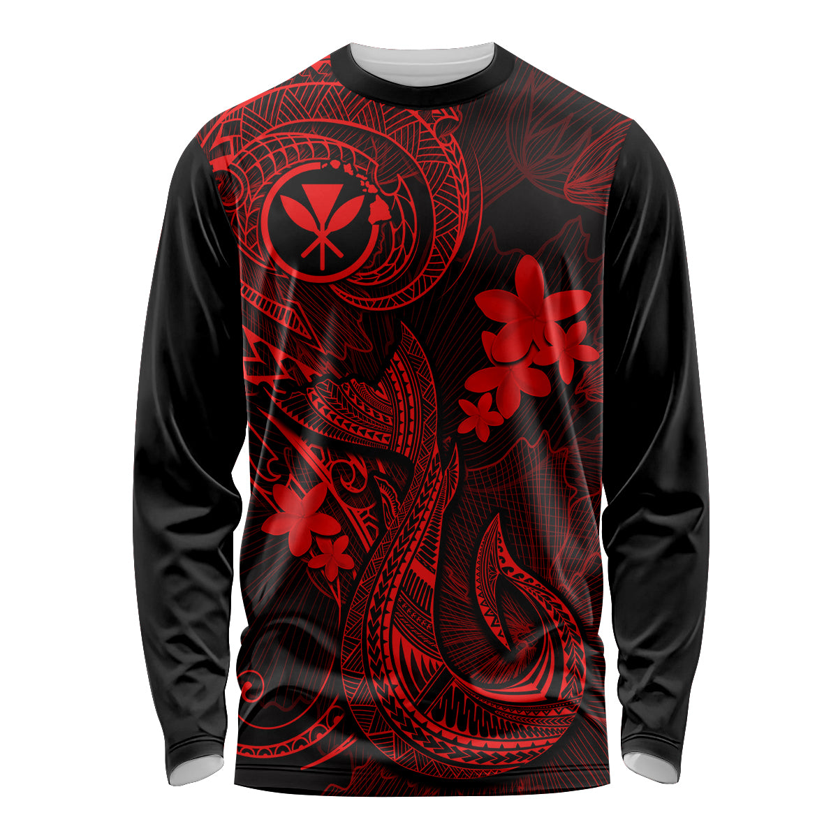 Hawaii Long Sleeve Shirt Fish Hook Tattoo Mix Polynesian Plumeria Red Version LT14 Unisex Red - Polynesian Pride