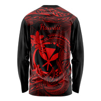 Hawaii Long Sleeve Shirt Fish Hook Tattoo Mix Polynesian Plumeria Red Version LT14 - Polynesian Pride