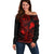 Hawaii Off Shoulder Sweater Fish Hook Tattoo Mix Polynesian Plumeria Red Version LT14 Women Red - Polynesian Pride