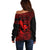 Hawaii Off Shoulder Sweater Fish Hook Tattoo Mix Polynesian Plumeria Red Version LT14 - Polynesian Pride