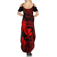 Hawaii Summer Maxi Dress Fish Hook Tattoo Mix Polynesian Plumeria Red Version LT14 - Polynesian Pride