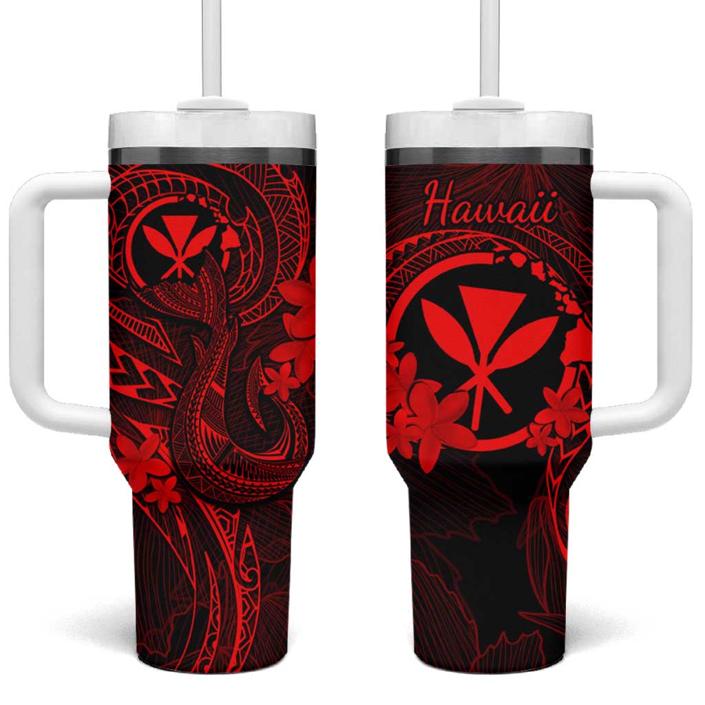 Hawaii Tumbler With Handle Fish Hook Tattoo Mix Polynesian Plumeria Red Version