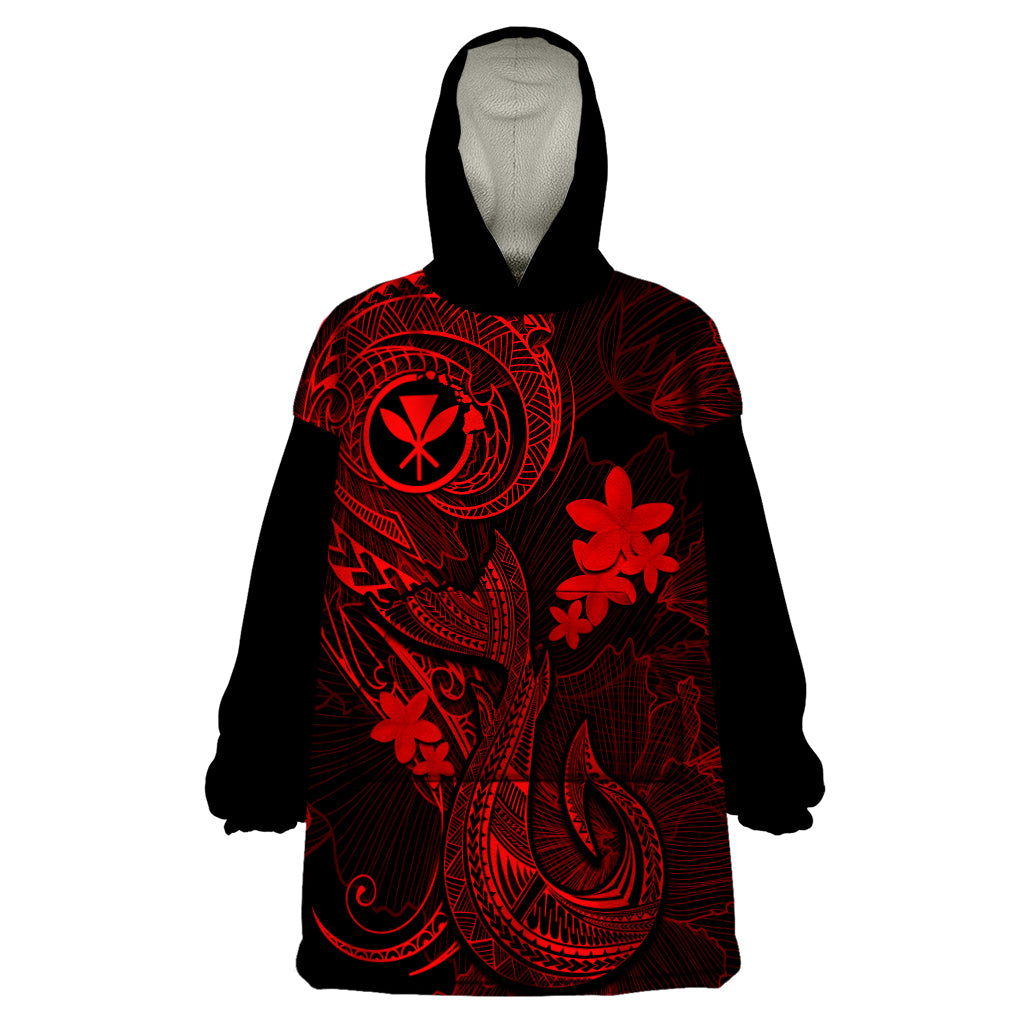 Hawaii Wearable Blanket Hoodie Fish Hook Tattoo Mix Polynesian Plumeria Red Version LT14 One Size Red - Polynesian Pride